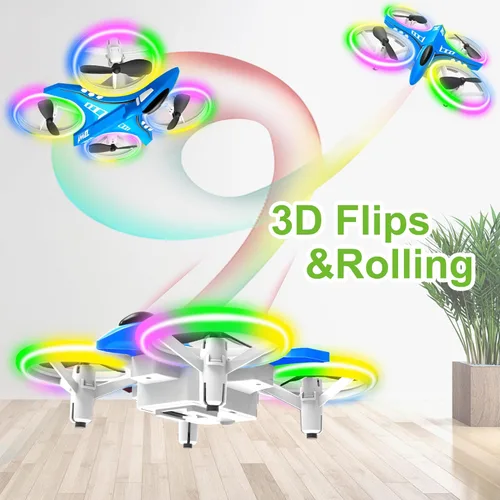 Miniatura 3 de Dwi Dowellin Mini Dron de 4.9 Pulgadas para Niños Luces LED Nocturnas Despegue Aterrizaje y Volteretas con Una Tecla RC Control Remoto Pequeños Azul