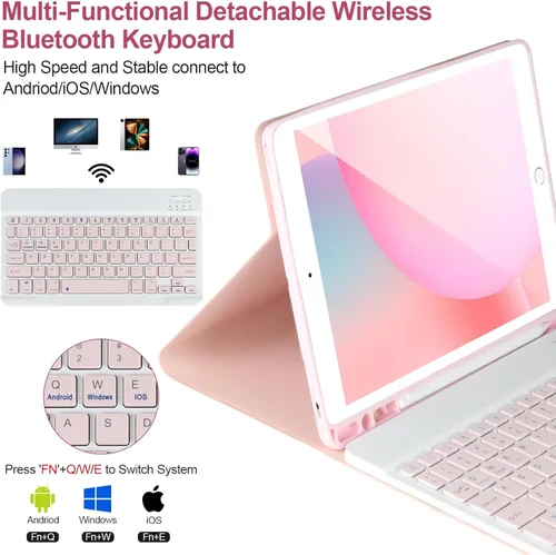 Miniatura 3 de AHYWTAN Funda de teclado para iPad 9/8/7ª generación 10.2, teclado Bluetooth con retroiluminación de 7 colores, funda para iPad de 10.2 pulgadas