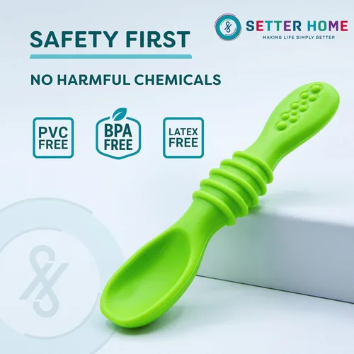 Miniatura 5 de Juego de cucharas de silicona prémium para bebés, cucharas para bebés y niños pequeños, utensilios de destete masticables para bebés de primera