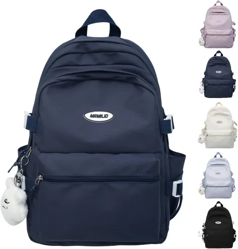 VTTDB Mochila Kawaii con Bonitos Accesorios Mochila Diaria Estética Casual Bolsa Simple para Laptop Mochila de Viaje Impermeable para Mujeres, Azul