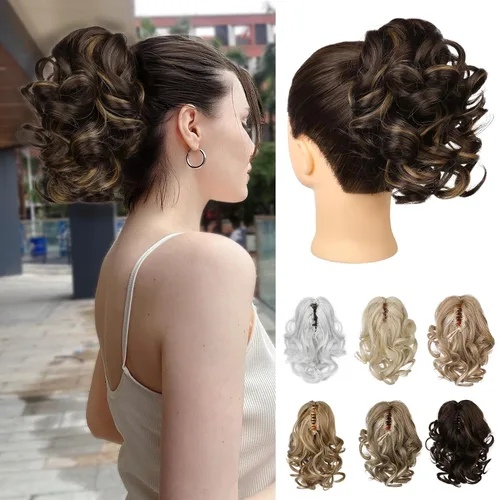 Miniatura 23 de REECHO Extensión de cola de caballo, pinza de cola de caballo rizada y ondulada de 9 pulgadas, extensiones de cabello HP001 para mujeres - Castaño