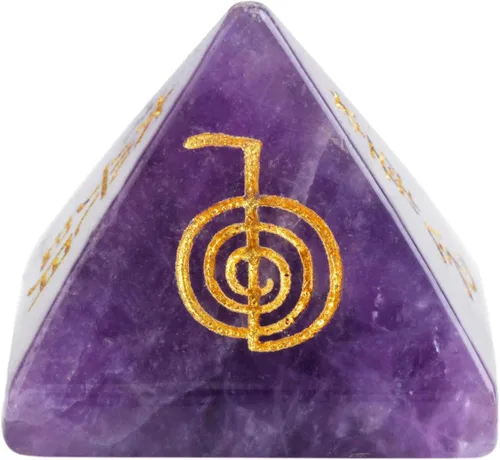 SUNYIK Pirámide de piedra de amatista, generador de energía de punto de cristal, grabado curativo chakra, símbolo de Reiki, decoración metafísica,
