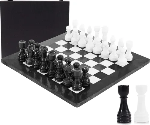 Miniatura 9 de Juego de ajedrez de mármol para adultos de 15 pulgadas, hecho a mano, juego de mesa negro y coral con 32 piezas de ajedrez, 2 reinas adicionales