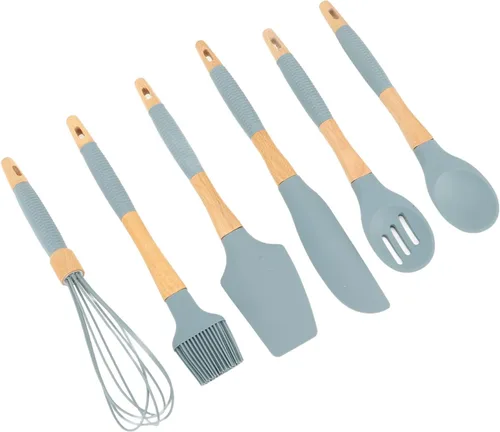 Miniatura 7 de Juego de utensilios de silicona de 6 piezas con mango de madera, kit de utensilios de cocina de cocina, accesorios de cocina duraderos antiarañazos