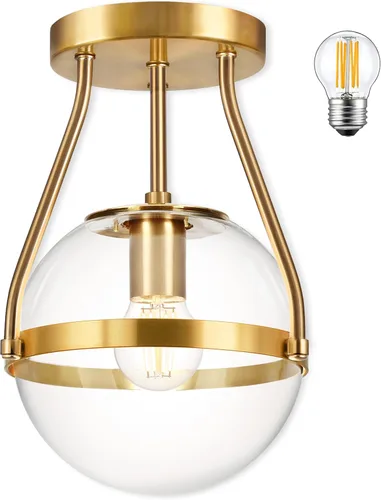 Miniatura 13 de Bagood Lámpara de techo semiempotrada con forma de globo de mediados de siglo, moderna lámpara de techo de globo de 6" con pantalla de vidrio