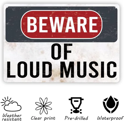 Miniatura 3 de Letrero de Cuidado con la Música Fuerte, Decoración de Garaje para el Hogar, Placa de Letreros de Metal Retro, Letreros de Hojalata de Metal