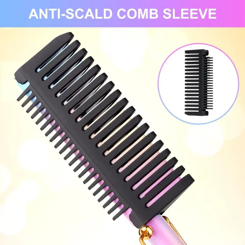 Miniatura 5 de Hot Comb - Cepillo de cerámica portátil para alisar y rizar antiquemaduras, plancha plana eléctrica con calefacción y peine para presionar la barba