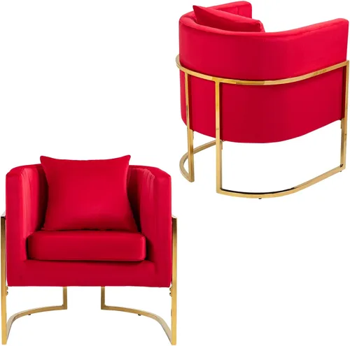 Miniatura 7 de Silla de Acento Moderna de Terciopelo, Sillón Tapizado Tipo Barril de Mediados de Siglo con Almohada para Sala de Estar, Cómoda Silla Individual