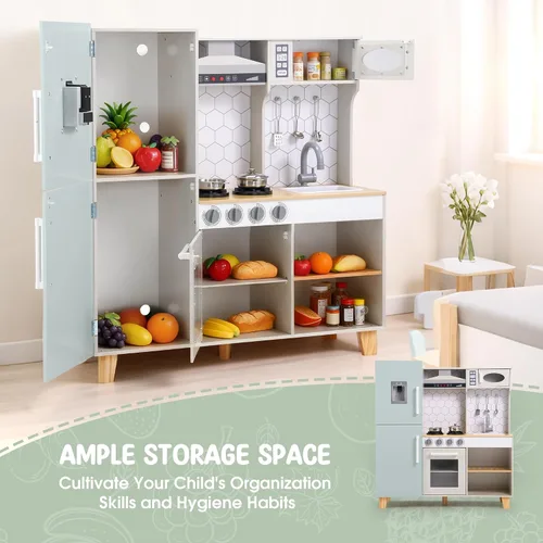 Miniatura 3 de Play Kitchen - Juego de cocina de juguete de madera para niños con luces y sonidos simulados, cocina de madera Montessori con fregadero, estufa