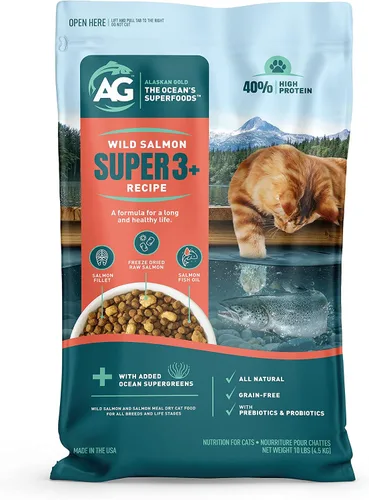 All-Salmon - Alimento seco crudo liofilizado para gatos, alto en proteínas, sin granos, fortificado con omega-3 para la piel, el pelaje y la salud