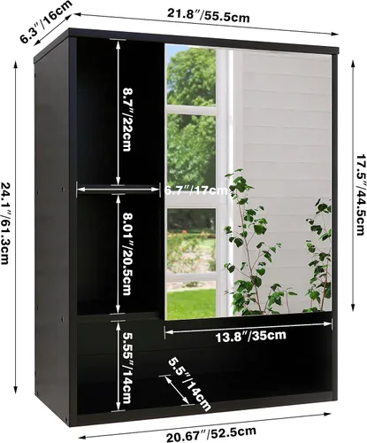 Miniatura 3 de SMIBUY Armario de espejo de baño montado en la pared, botiquín de bambú para ahorrar espacio, gabinete de almacenamiento para colgar en la pared