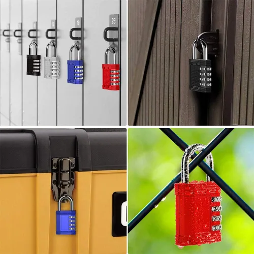Miniatura 5 de ZHEGE Candado de combinación de 4 dígitos, paquete de 2 candados para gimnasio, escuela, almacenamiento, valla, puerta, gabinete (azul)