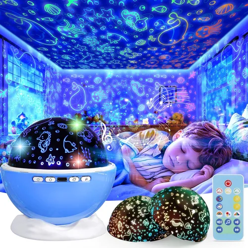Miniatura 12 de Proyector de luz nocturna, luz nocturna para habitación de niños con control remoto y temporizador, rotación de 360°, 3 películas de proyección, 18