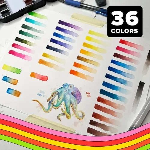 Miniatura 2 de Juego de pintura de acuarela profesional, 36 colores de agua, kit de pintura con paleta y pincel, pinturas de acuarela portátiles para viajes