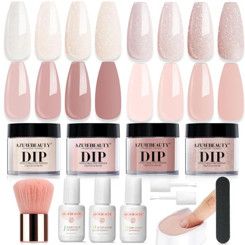 Miniatura 15 de Azurebeauty - Kit de iniciación de uñas de polvo de inmersión, primavera y verano, tonos pastel verde brillante, rosa intenso, púrpura, 4