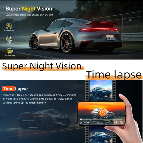 Miniatura 6 de Cámara de tablero doble espejo, cámara delantera y trasera para automóvil con grabación dual 4K+2.5K, aplicación WiFi, control de voz, visión