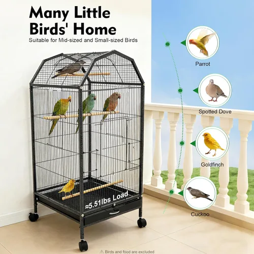 Miniatura 2 de Jaula grande para pájaros con tragaluz abierto, soporte rodante y 5 puertas, jaulas móviles para loros, jaula de vuelo para pájaros de mascotas