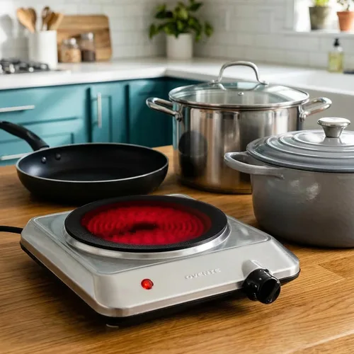 Miniatura 7 de OVENTE Quemador individual infrarrojo para encimera, placa eléctrica de 1000 W con placa de cocina de vidrio cerámico de 7.5 pulgadas, ajuste