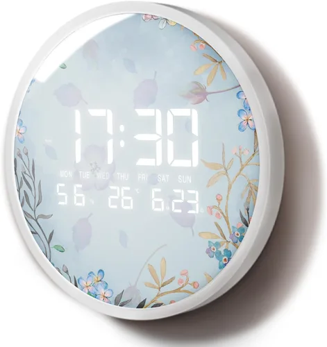 Reloj de pared digital inteligente iluminado con calendario de temperatura, reloj de pantalla grande, reloj LED moderno de 12/24 horas para sala de