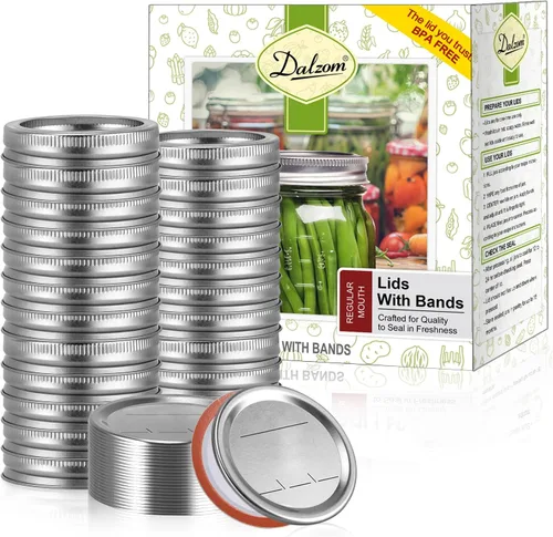 Miniatura 11 de Dalzom® 24 tapas de conservas con 24 anillos de boca regular, tapas de tarro de masón premium con bandas/anillos para bola, tarros Kerr