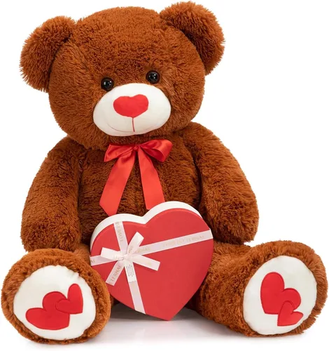 Miniatura 15 de HollyHOME Oso de Peluche Grande Animal de Peluche Oso Grande de Felpa con Corazón Rojo para Novia y Niños Juguete de Regalo de Vacaciones 36 Beige