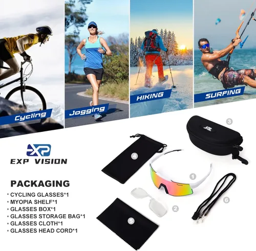 Miniatura 7 de EXP VISION Gafas de ciclismo polarizadas, UV 400, gafas de sol deportivas, gafas de ciclismo, correr, senderismo, golf, pesca, conducción