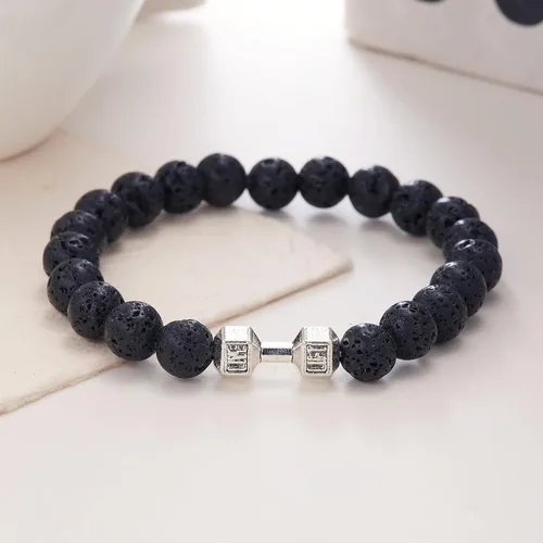 Miniatura 4 de Harlermoon Pulsera de gimnasia con mancuernas para hombres y mujeres, piedra de lava, ajustable, cuentas de piedra natural, pulsera de fitness