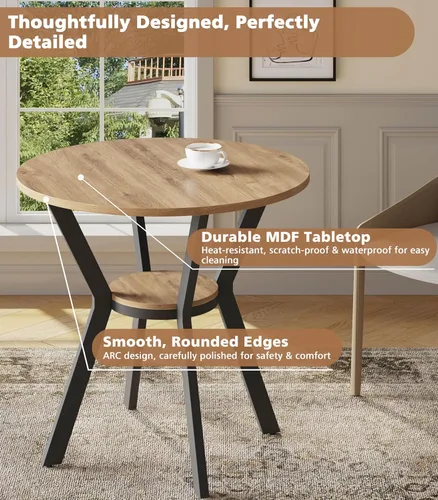 Miniatura 4 de Mesas redondas de cocina para 2-4, mesas de comedor pequeñas de 31.5 pulgadas con almacenamiento, mesa de comedor circular de madera rústica