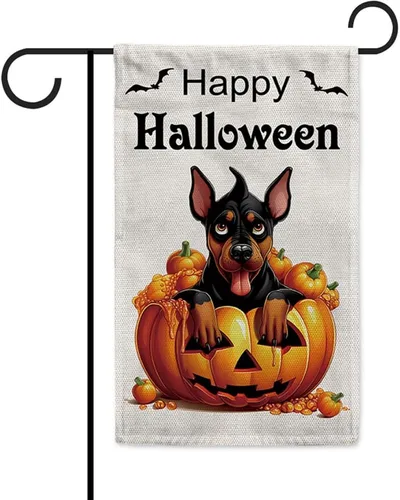 Miniatura 29 de Bandera de jardín de bulldog de Halloween de 12.5 x 18 pulgadas, vertical, doble cara, calabaza de Feliz Halloween, linda cachorro, decoración