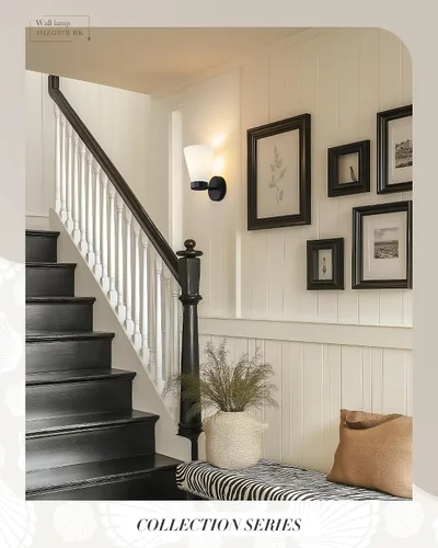 Miniatura 6 de HWH - Lámpara de pared para interiores, moderno aplique de pared con pantalla de vidrio a rayas blancas esmeriladas, aplique de pared individual