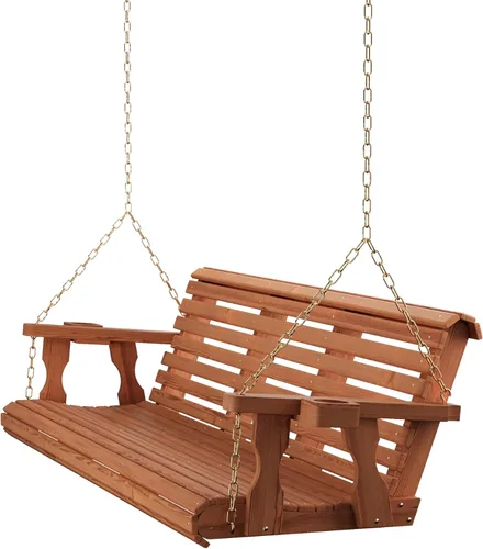 Miniatura 9 de Columpio Amish resistente para terraza (800 lb) con cadenas para colgar y posavasos Tinte negro semisólido