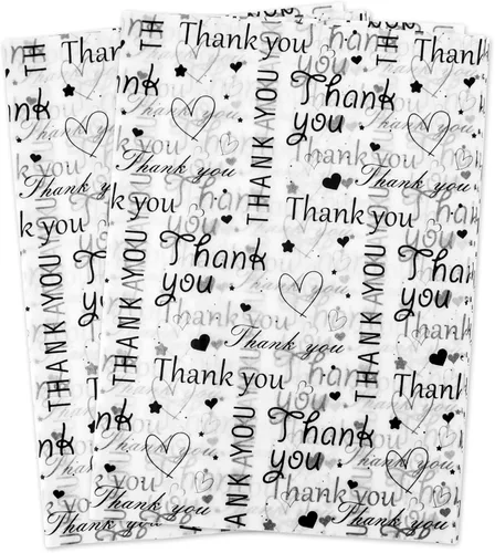 Hi Sasara 100 hojas de papel de seda de agradecimiento a granel para pequeñas empresas, embalaje para bolsas de regalo, 14 x 20 pulgadas (negro)