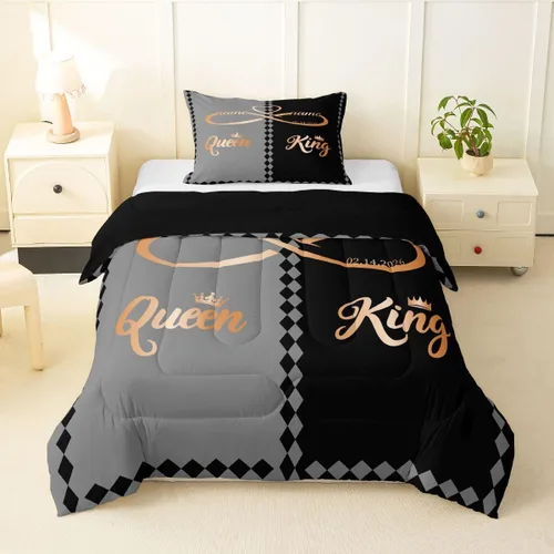 Miniatura 24 de Juego de edredón de San Valentín para parejas, juegos de ropa de cama rojo y blanco para niños, niñas, adolescentes, con texto en inglés "I Love