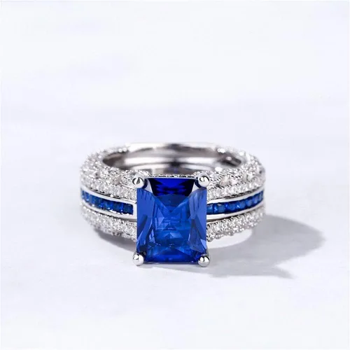 Miniatura 3 de Jeulia Anillo de corte radiante de boda 3 piezas de anillo de compromiso de diamantes CZ Anillos de compromiso de compromiso de compromiso