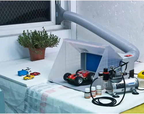 Miniatura 9 de AW Kit de cabina de pintura portátil con aerógrafo, luz LED, con mesa giratoria, manguera de 5.6 pies, juego de pintura profesional con mesa
