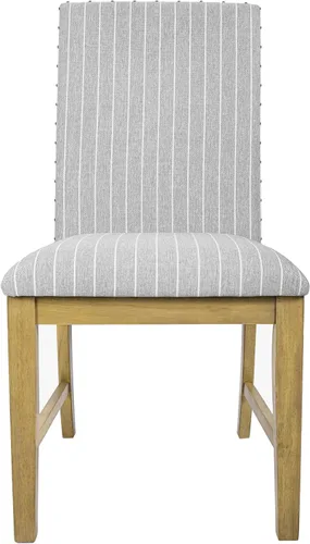 Miniatura 232 de Homepop Silla de comedor con detalles festoneados, sillas de comedor Parsons tapizadas, muebles decorativos para el hogar, tejido gris claro