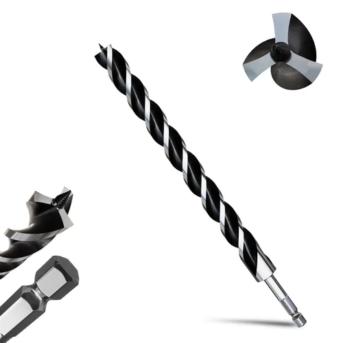 Miniatura 10 de 8 brocas profesionales de 12 pulgadas de largo para madera con vástago hexagonal de cambio rápido de 1/4 pulgadas (1/4-7/8 pulgadas), diseño de 3