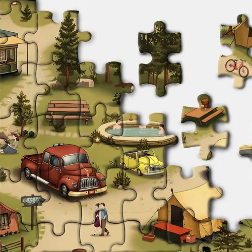 Miniatura 3 de Rompecabezas Vintage de Campamento en el Bosque para Adultos de 1000 Piezas, Rompecabezas Escénico de Lago al Aire Libre de RV, Rompecabezas Camping