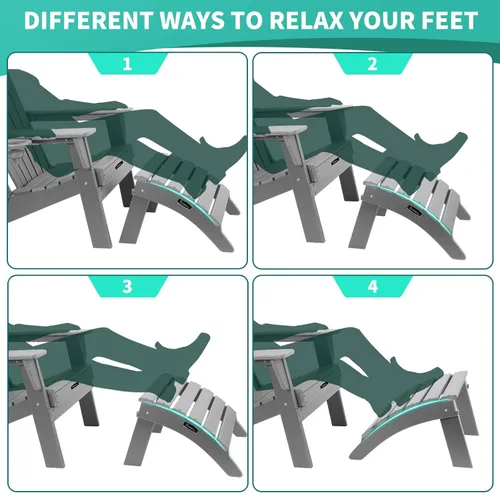 Miniatura 6 de FUNBERRY Otomana Adirondack plegable, HDPE para todo tipo de clima, reposapiés de patio de fácil almacenamiento, otomanas y reposapiés para Gris