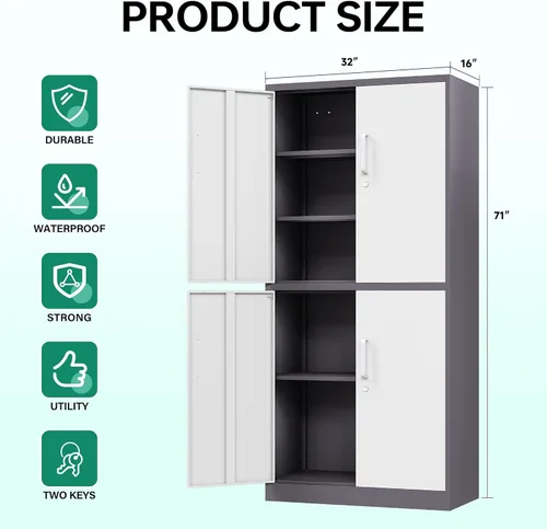 Miniatura 3 de Letaya - Armario de almacenamiento de metal con puerta con cerradura, gabinetes de acero con estantes ajustables para oficina, hogar, despensa