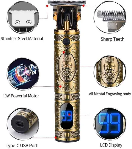 Miniatura 3 de Máquina eléctrica de corte de pelo con bajo ruido recargable JM700AL corte de cierre inalámbrico T Blade Hair Trimmer hombres, dorado, 20X11X5.2.0 in