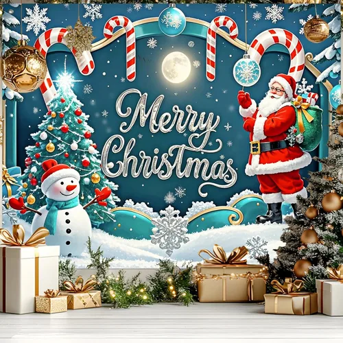 Miniatura 13 de BlissYard Pancarta de Fondo de Navidad de 8 x 6 pies Papá Noel Trineo Reno Feliz Navidad Árbol Muñeco de Nieve Regalos País de las Maravillas