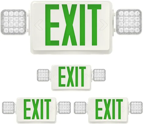 Miniatura 10 de 1 paquete de luces LED verdes con dos cabezales ajustables, iluminación de salida combinada con baterías de respaldo/listado UL, montaje en pared