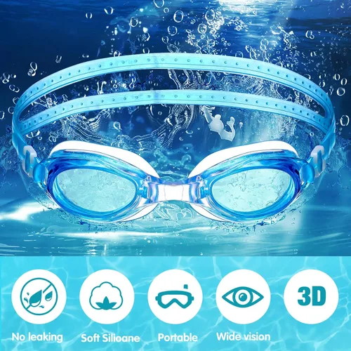 Miniatura 5 de Macarrie Paquete de 30 gafas de natación a granel sin fugas con tapones para los oídos y clip de nariz para adultos, hombres, mujeres y jóvenes