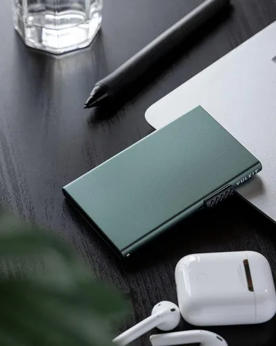 Miniatura 5 de VULKIT Tarjetero minimalista Pop Up Tarjetas RFID Protección Slim Metal Wallet, Verde medianoche, Minimalista