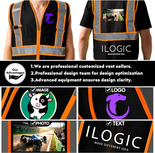 Miniatura 5 de Chaleco de seguridad personalizado BeautyWill con logotipo personalizado Clase 2, chaleco reflectante de alta visibilidad con bolsillos, ropa
