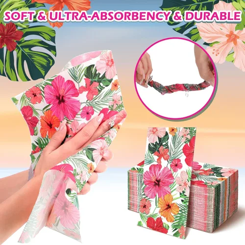 Miniatura 5 de Hotop Paquete de 200 servilletas hawaianas para invitados, servilletas tropicales, decoraciones de fiesta Luau, toallas de papel decorativas