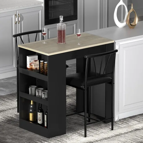 Miniatura 2 de VECELO Juego pequeño de mesa de bar y sillas altas para cocina, rincón de desayuno con taburetes/Juego de comedor para 2, estantes