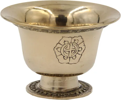 Miniatura 2 de DharmaObjects Ghee - Portavelas de latón tibetano, aceite de mantequilla, suministros budistas (mediano)