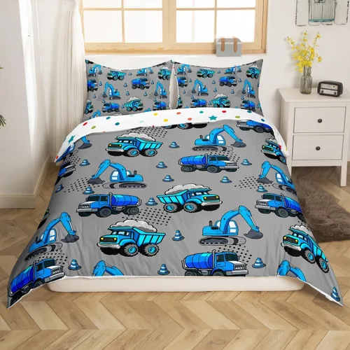 Miniatura 3 de Erosebridal Juego de ropa de cama de tractor de construcción para niños, niños, adolescentes, diseño de camiones y excavadoras, tamaño individual